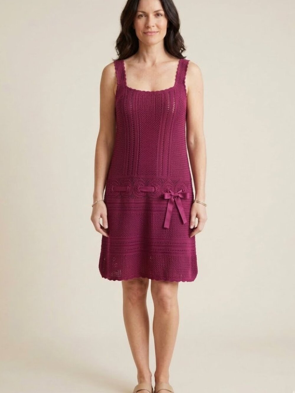 Boho Crochet Dress in Fuchsia Purple, Size L